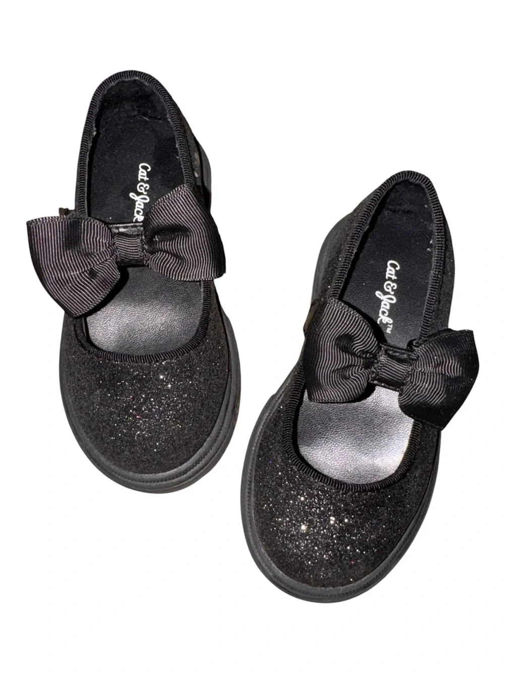 Cat & Jack Black Glitter Bow Slip-On Mary Jane Shoes for Kids